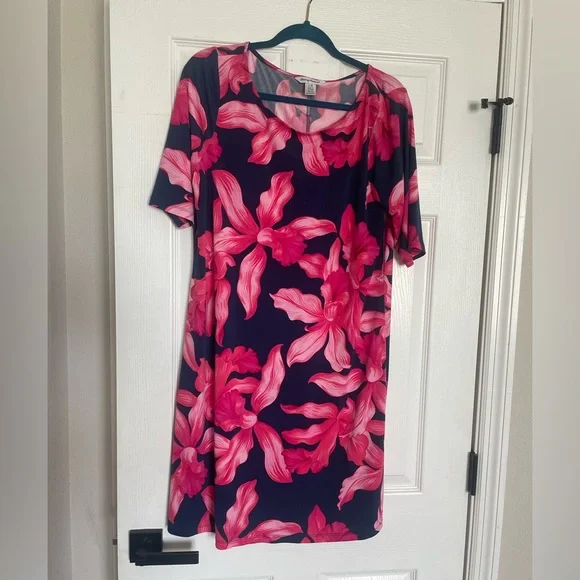 TOMMY BAHAMA Orchid Rua Floral Shift Dress, Island Navy, LARGE L - Picture 2 of 8